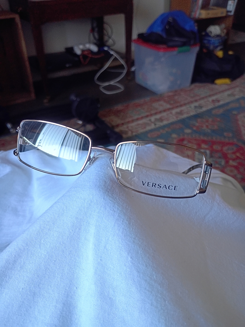 Versace Men's Rectangular Metal Frame Glasses - Silver